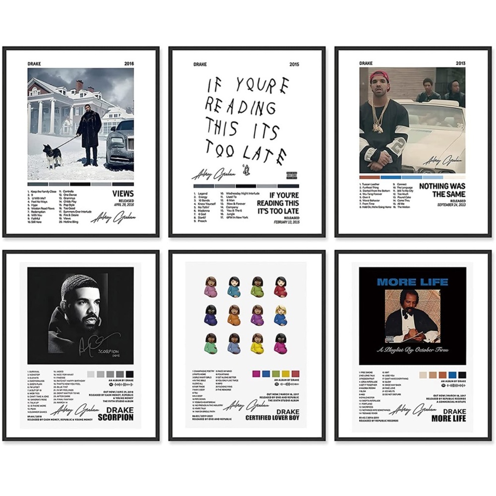 Drake Poster Canvas Prints Unframed Set of 6 Music Album Cover